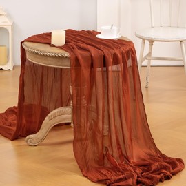 Loopiske 3pcs Terracotta Cheesecloth Table Runner 10FT Boho Rustic Sheer Gauze Cheese Cloth Long Table Runner 35x120 Inch for Summer Wedding Party Bridal Baby Shower Birthday Home Decor