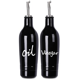 HAOTOP Farmhouse Ceramic Oil and Vinegar Dispenser Bottle Set, Perfect for Storage of Oil and Vinegar,13 oz (Black)
