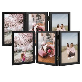 Space Art Deco, 2 Pack 4x6 Triple Hinged Photo Frames, 3 Folding Picture Frame, Stand Vertically on Desktop or Tabletop, Black