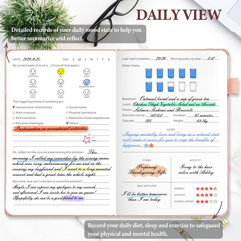 JUBTIC Mood Tracker Journal, Mental Health Journal for Women, 100-Day