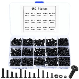 M3 M4 M5 Screws Set, 480 Pieces Pan Head Screws Nuts Set, Phillips Screws and Nuts Set, Threaded Screws with Nuts, Black Machine Screws Assortment Set (480)