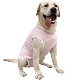 Kukaster Pet Dog Bodysuit After Surgery Castration Male Wound Protection Suits for Dog, Zip Design for Hair Loss, Allergies, Shaving, Pink White, 4XL