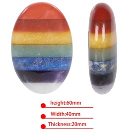 KYEYGWO 7 Chakra Stone Reiki Healing Crystal Palm Stone Oval Worry Stone Pockets Thumb Stone Worry Stone Pocket Stones Massage Stones for Meditation, Stress Relief