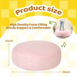 MOMCAYWEX 2-in-1 Kids Round Bean Bag Chair, Fluffy Beanbag with High-Density Foam Fillings for Toddlers, Reading Floor Cushion Chair Corner, 10"x 35", Pink