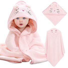 PEIONO Toalla para Niños, Toalla de Baño con Capucha para Niños, Superabsorbente, Cómodo y Suave Forro Polar, Paquete de una Sola Pieza, Absorbe Rápidamente el Agua para Que tu Hijo no Pase Frío(Rosa)