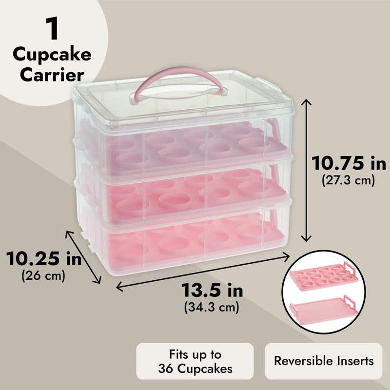Juvale 3-Tier Cupcake Carrier - Airtight Plastic Container for Baking