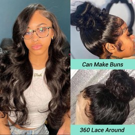 Body Wave 360 Lace Front Wigs Human Hair Hidden Strap HD Full Lace Front Wigs Human Hair Pre Plucked with Drawstring 220 Density Wavy Wig 360 Glueless Lace Frontal Wigs for Women 18 Inch