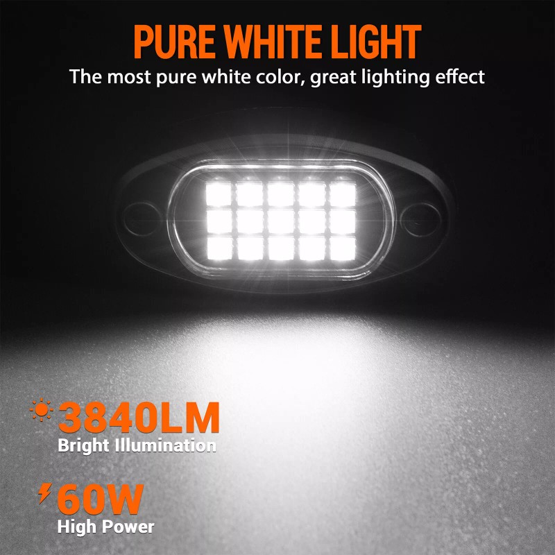 MICTUNING Pure White LED Rock Lights 12Pods Underglow Underbody Under