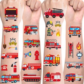 Fire Brigade Tattoos for Children, Fire Engine Children's Tattoos, Skin-Friendly Set, 10 Sheets Fireman Temporary Tattoos for Sticking, Party Bags, Children's Birthday Gifts, Party Decoration, Fire