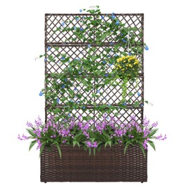 52’’ H Garden Planter Box with Trellis Outdoor for Vine Climbing Plants, Flowers Handwoven Rattan Garden Bed with Removable Liners for Backyard Patio Balcony