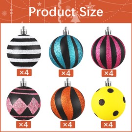 Riceshoot 24 Pcs Christmas Black and White Ball Ornaments Xmas Plastic Stripe Dot Hanging Ball for Christmas Tree Party Decoration Supplies (Novel Style,2.36 Inch)