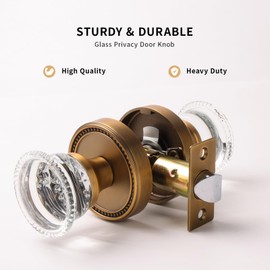 Bak Bo Antique Brass Crystal Door Knobs Interior Vintage Glass Door Knobs with Lock Privacy Door Knob for Bedroom and Bathroom Zinc Alloy 1 Pack AB-A-1