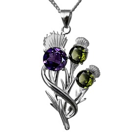 Cairn Sterling Silver Scottish Thistle Croy Pendant With Amethyst & Peridot - Necklace. Jewellery Gift Box Included. 5620x