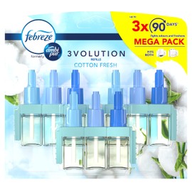 Febreze 3Volution Air Freshener Plug In Refill 60ML Cotton Fresh, 3 Alternating Scents To Clean Away Odours