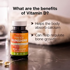 Basic Brands Happy Sunshine Vitamin D3, 2000IU, 60 Count (Pack of 2)
