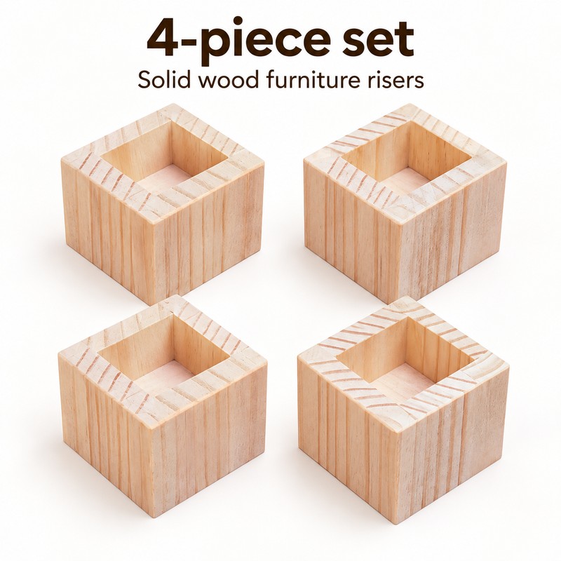 4 Pack Solid Wood Furniture Risers, Square Bed Sofa and