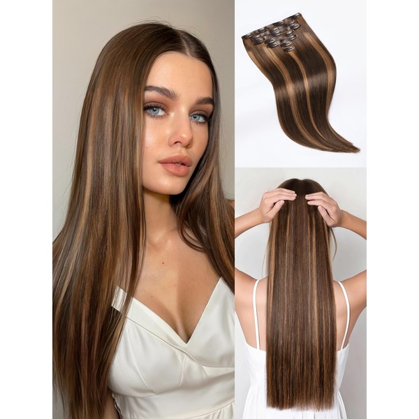LUVME Straight Seamless 110g 7Pcs Clip in Hair Extensions Full
