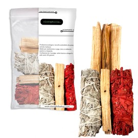 Clorophilla. Choice of 3 Types of Smudge White Sage, Cleansing, Yoga, Meditation and Wellness, 100% Natural, Handmade, Pack of 3 - Instructions Included (Smudge and Palo)