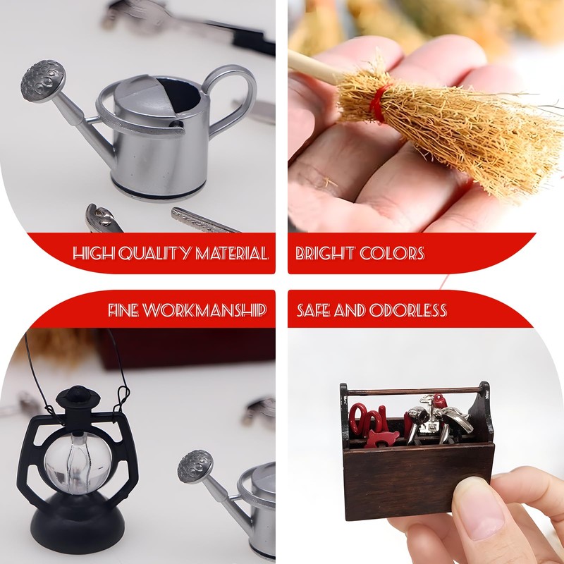 Gfamous Pack of 12 Mini Wooden Tool Box with Tools,