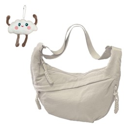 1 Casual Shoulder Bag and 1 Cartoon Cloud Pendant, Large Capacity Shoulder Bag, Adjustable Women's Bag, Cute Decorative Pendant, cream-coloured