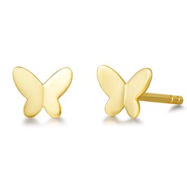 Solid 14 Carat 585 Yellow Gold Butterfly Pendant Necklace / Stud Earrings Small Basic Minimalist Real Jewellery for Women Girls with Gift Box, Metal Yellow Gold
