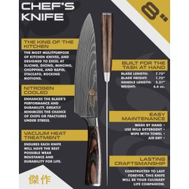 KESSAKU Chef Knife - 8 inch - Samurai Series - Razor Sharp Kitchen Knife - Forged 7Cr17MoV High Carbon Stainless Steel - Wood Handle with Blade Guard
