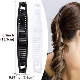 Mxxipp 2pcs Banana Hair Clips for Women, Non-Slip Large Hair Claw Clips, Classic Double Combs Hair Accessories for Thick Thin Fine Straight Curly Long Short Hair- Black & White