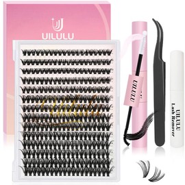UILULU DIY  Extension Kit Individual  Cluster D Curl Eyelash Set (0.07D-9-16MM Kit) - Specification: 40D+Remover+Bond&Seal+Tweezers