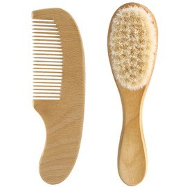 Kisangel Hair Brush Set Natural Wooden Comb and Wool Brush for Gentle Newborn Hair Care Lightweight and Portable for Home Travel Use