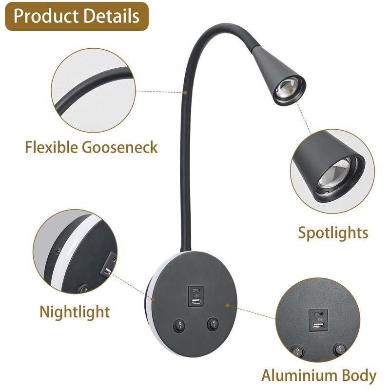 Book Lights for Reading at Night, LED Wall Mounted Reading
