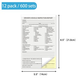 suituts 600 Sets Detailed Driver Daily Vehicle Inspection Report Book/Forms, 2 Part Carbonless, 5.5 x 8.5 Inch Daily Pre-Trip Checklist Log for Truck Drivers (50 Sets Each Book, 12 Books)