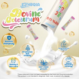 Colostrum Supplement Powder - Grass Fed Bovine Colostrum with 60% IgG, Hyaluronic Acid, Zinc & Biotin | Supports Gut Health, Immune System, Beauty & Hair Growth | Unflavored, 50 Servings Packets