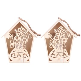 2Pcs Bird House with Warm Light Hollow Flowers Patterns Bird Cage Ornament Pendant