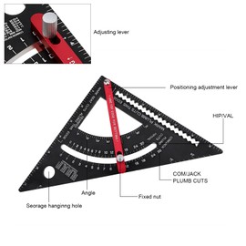 Smgda Carpenter Square 7 inch, Adjustable Angle Combination Ruler, Aluminum Triangle Ruler, Rafter Square, framing Woodworking Tools, Metal Carpentry Square