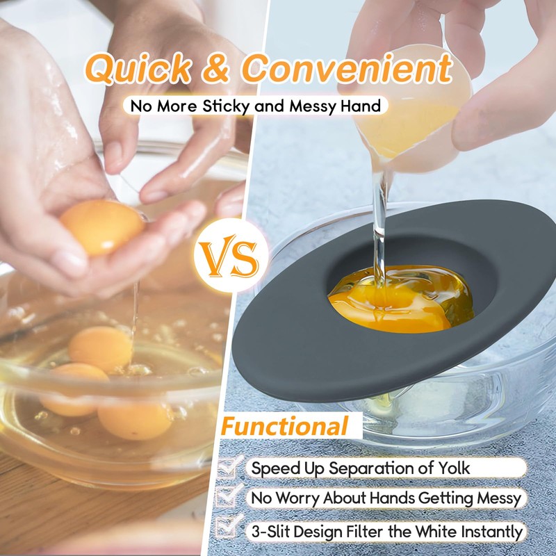 2PCS Silicone Egg Separators, Food-Silicone Egg White Separator, 3-Slit Egg