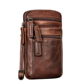 STILORD 'Mikael' 3-in-1 Leather Crossbody Bag for Men - Chest Bag, Belt Bag, Phone Pouch - Stylish Small Genuine Leather Shoulder Bag - Modern Mens Bags, Colour:Salerno - Brown