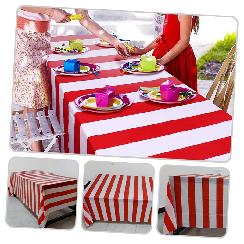 WOONEKY Striped Tablecloth Waterproof Fitted for Christmas Party Cover Black