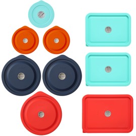 Replacement Lids for Pyrex 7202-PC 1Cup, 7200-PC 2Cup, 7201-PC 4Cup, 7402-PC 6/7Cup, 7210-PC 3Cup and 7211-PC 6Cup Rectangle, Silicone Cover for Glass Bowl 9 Pack