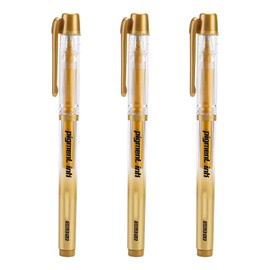 3 Pack Gold Gel Pens for Colouring 1.0mm Tip Gold Fine Liner Art Pen Ballpoint Gelly Ink Pen Rollerball Highlighter Fineliner for Artists Drawing Sketching Writing Illustration Coloring Paper