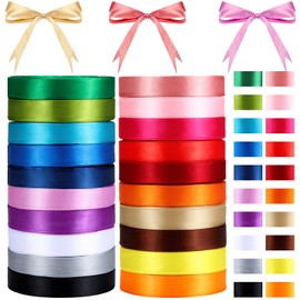 Unittype 20 Rolls Rainbow Satin Ribbon Solid Fabric Satin Ribbons Assortment 20 Colors Satin Ribbons for Crafts DIY Bouquet Gift Wrapping Bows Wedding Shower Decor(0.6 Inch Wide, 500 Yd Long)