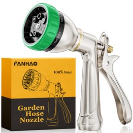 FANHAO Heavy Duty Garden Hose Nozzle, 100% Metal Water Hose Sprayer with 7 Spray Patterns, Ergonomic Rear Trigger, High Pressure Water Nozzle Sprayer for Watering Plants, Washing Car and Pet