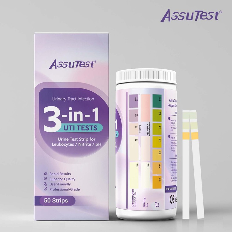 AssuTest UTI Test Strips - 3-in-1 Advanced Urinary Tract Infection