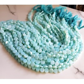 RARE GEMSTONE | Peruvian Opal Gemstone Fancy Coin Beads 12 Inch Strand Size 9 MM Approx. Gemstone Making Jewelry Blue Opal Beads Plain Coin Beads (32+ Beads Approx) [FSKU-18]