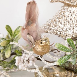 Northlight Sequins and Glitter Bird with Clip and Feathers Christmas Ornament, 6", Gold