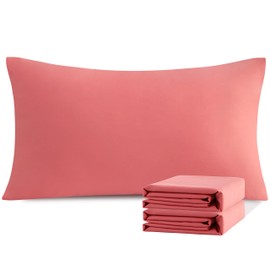 NTBAY King Pillowcase Set - 2 Pack Brushed Microfiber 20x40 Pillowcases - Soft, Wrinkle-Free, Fade-Resistant, Stain-Resistant, Coral Pink Pillowcases with Envelope Closure - 20x40 Inches, Coral Pink