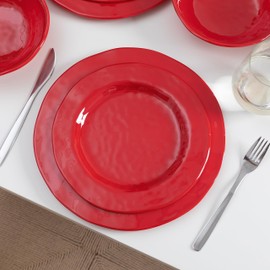 LEHAHA Red Melamine Dinnerware Sets, 18-Piece Melamine Dishes Set, Lightweight and Chip Resistant, Durable Plates and Bowls Set, Safe for Daily Use, Dishwasher Safe, Service for 6