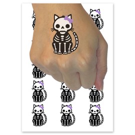 Creepy Cute Girly Cat Skeleton Temporary Tattoo Water Resistant Fake Body Art Set Collection - 54 1" Tattoos (1 Sheet)
