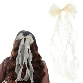Firopia Big Hair Bows for Women | Organza Double Layered Hair Bows with Long Ribbons Hairpin for Women | Headpiece Large Silky Bow Hair Accessories for Women