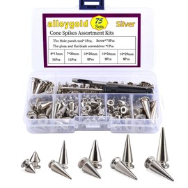 ALLOYGOLD 75 Sets of 5 Sizes Cone Spikes Metal Tree Spikes Screwback Studs for Punk Style Clothing Shoes Accessories DIY Craft Decoration (8 * 13mm/7 * 20mm/10 * 20mm/10 * 26mm/10 * 29mm，Silver)