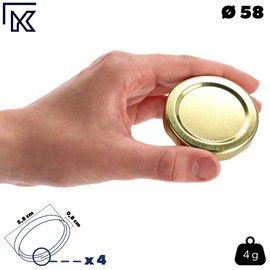 KADAX Screw Cap fi58mm Twist Off Lids Set Metal Replacement Lids for Jars and Bottles, 4 Locking Teeth Lids for Mason Jars (Gold, 10pcs)